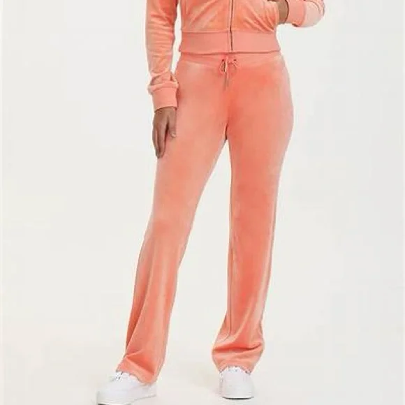 Juicy Couture Women's MIXED CRYSTALS VELOUR TRACK PANTS guava/coral NWT Size S - Picture 4 of 10